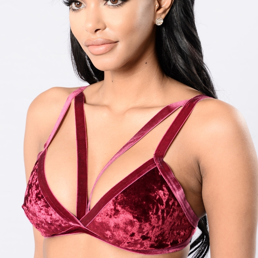 Burgundy Strappy Velvet Bralette